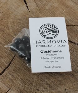 Perles Obsidienne Noire Dorée 8mm, 1 pièce
